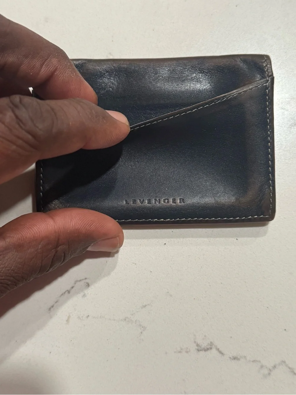 Levenger Navy Leather Portfolio with Debossed Logo